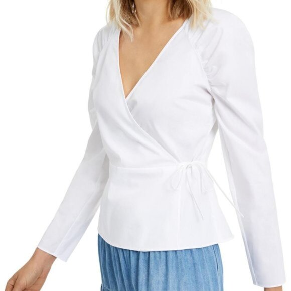 INC International Concepts Tops - INC International Concepts White Wrap Blouse Puff Pleated Sleeves Size S NWOT
